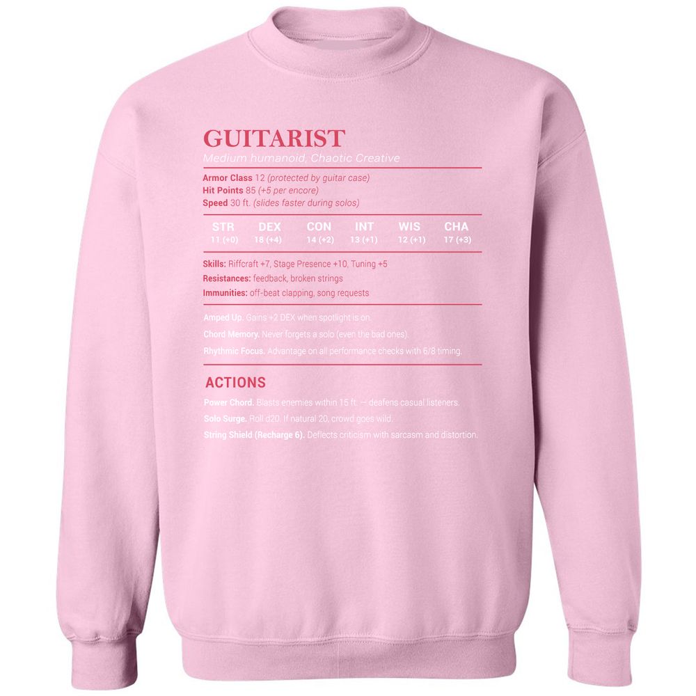 Guitarist Stats Classic Unisex Sweatshirt - Light Pink - 3