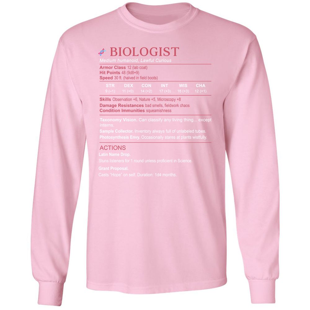 Biologist Stats Long Sleeve T-Shirt - Light Pink - 3