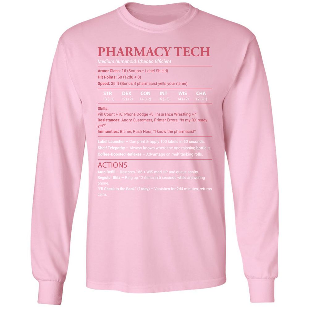 Pharmacy Tech Long Sleeve T-Shirt - Light Pink - 3