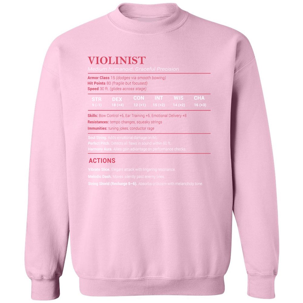 Violinist Stats Classic Unisex Sweatshirt - Light Pink - 3