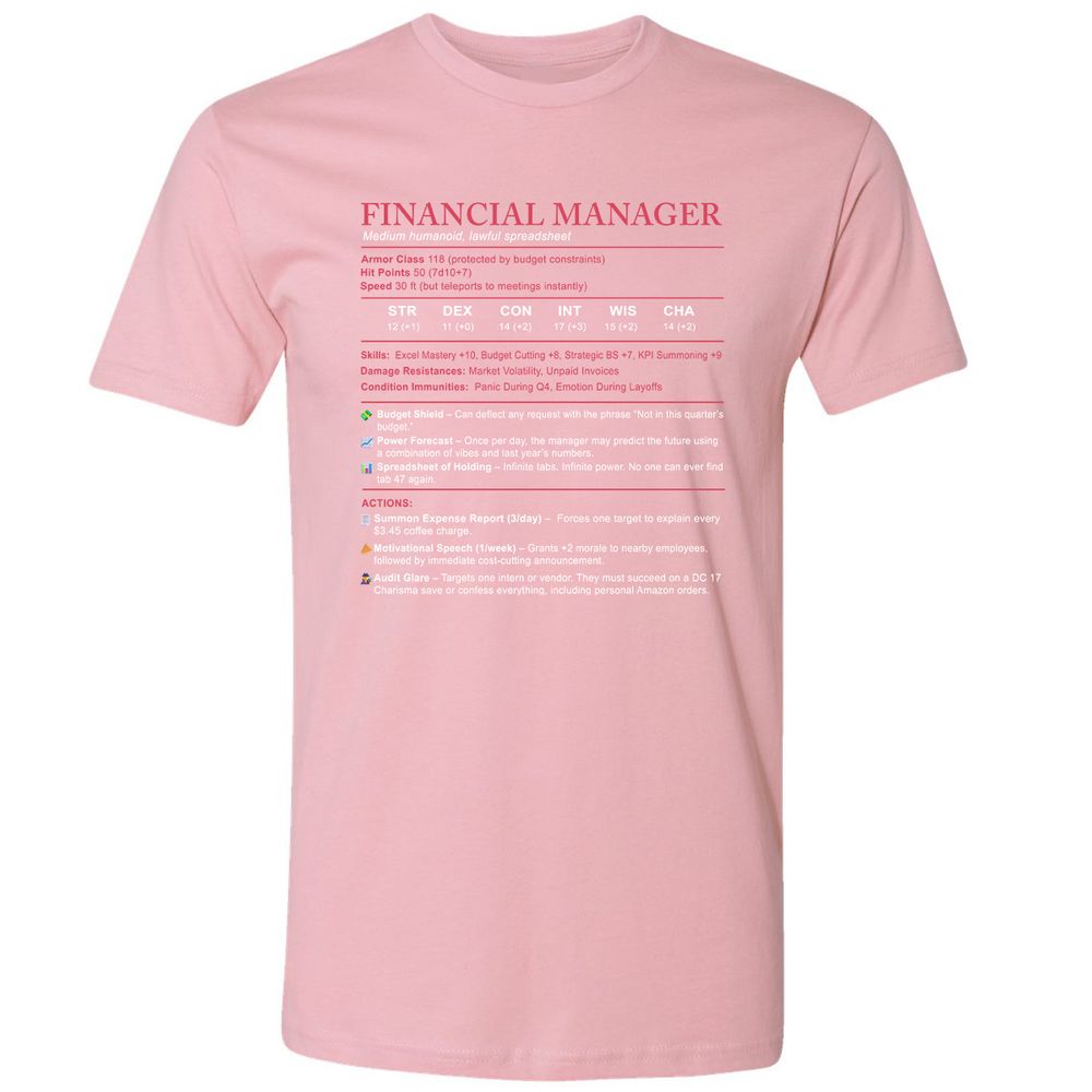 Financial Manager Stats Premium Unisex T-Shirt - Light Pink - 3