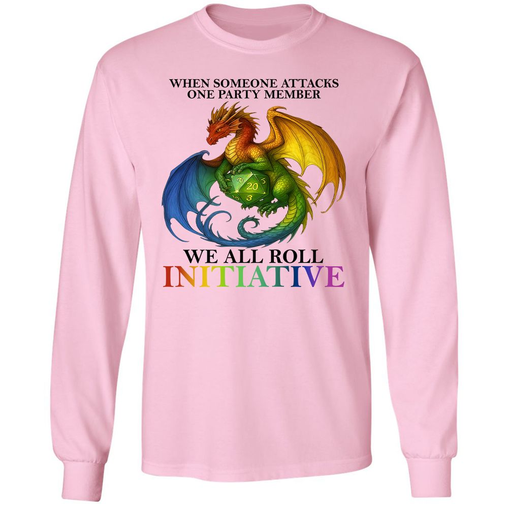Dragon We All Roll For Initiative Long Sleeve T-Shirt - Light Pink - 3