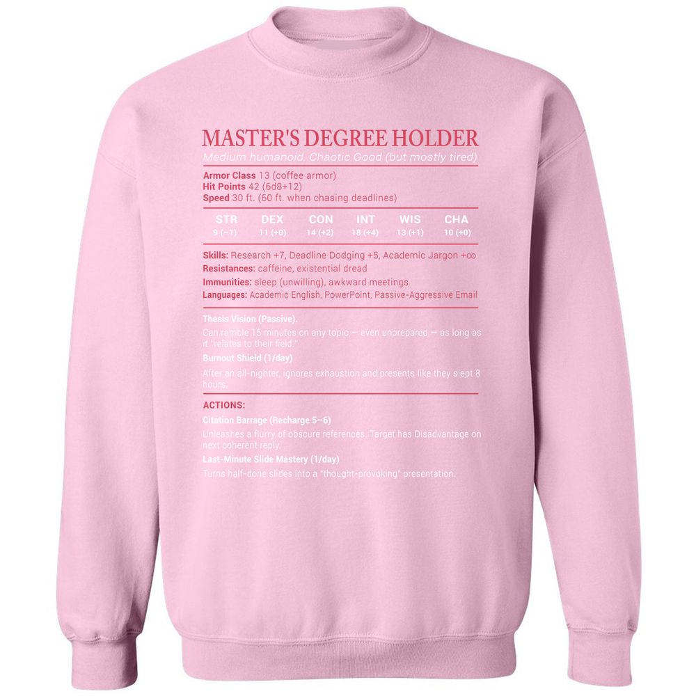 Master Degree's Holder Stats Classic Unisex Sweatshirt - Light Pink - 3