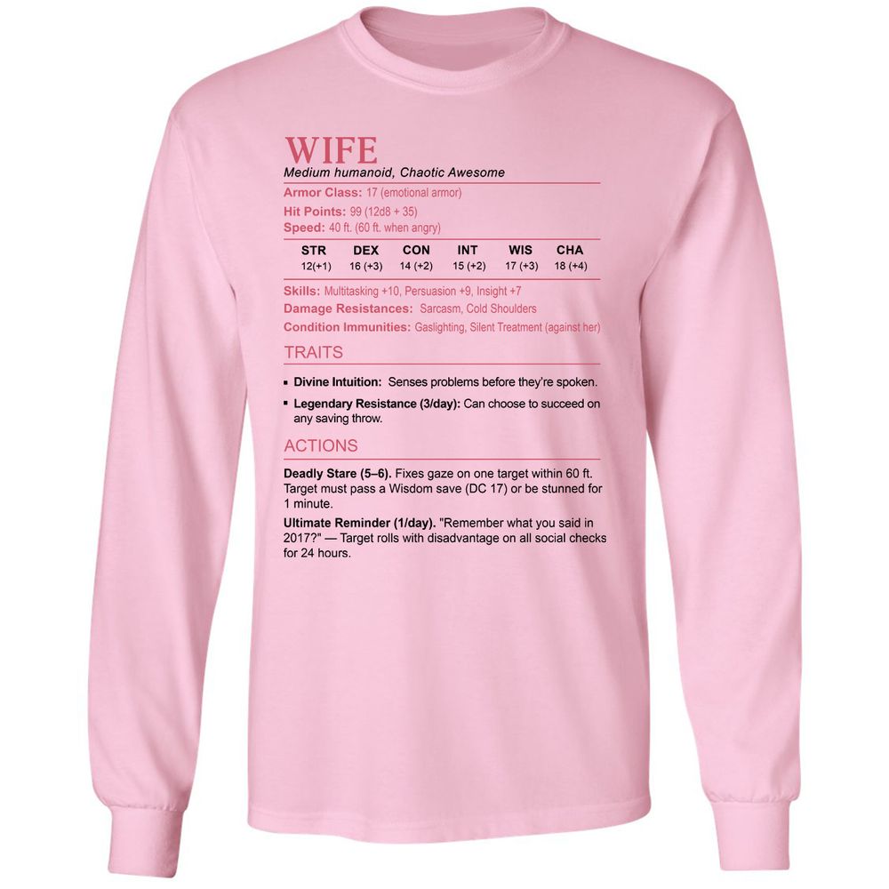 Wife Stats 2 Long Sleeve T-Shirt - Light Pink - 3