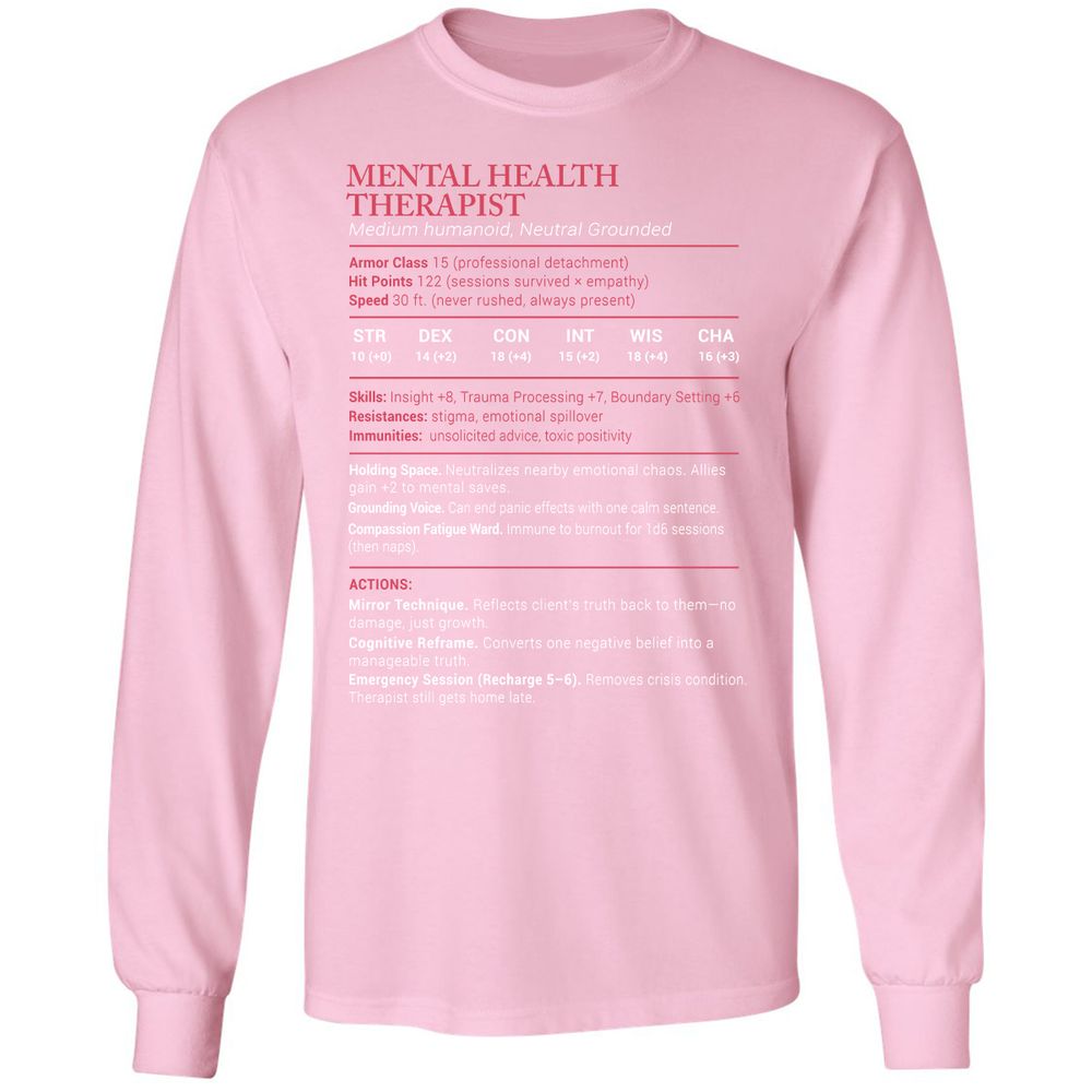 Mental Health Therapist Stats Long Sleeve T-Shirt - Light Pink - 3