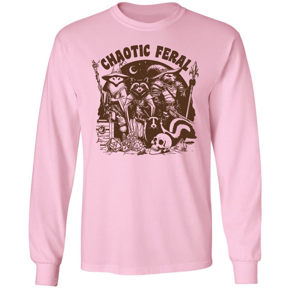 Raccoon Chaotic Feral Long Sleeve T-Shirt - Light Pink - 3