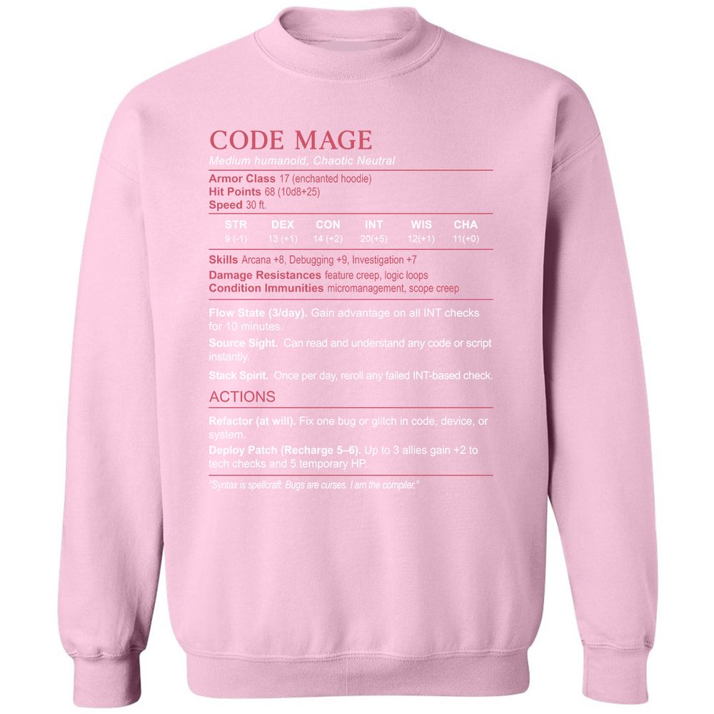 Code Mage Stats Classic Unisex Sweatshirt - Light Pink - 3
