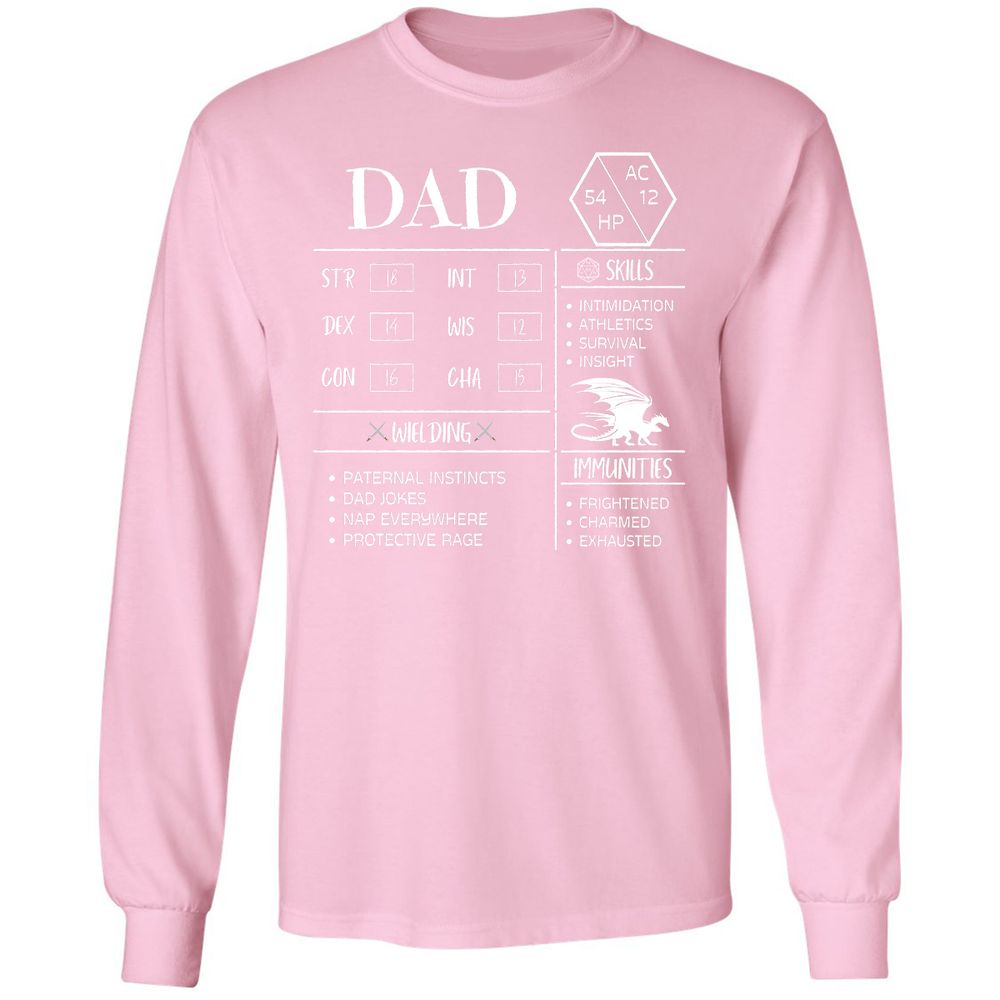 Dad Stats 2 Long Sleeve T-Shirt - Light Pink - 3