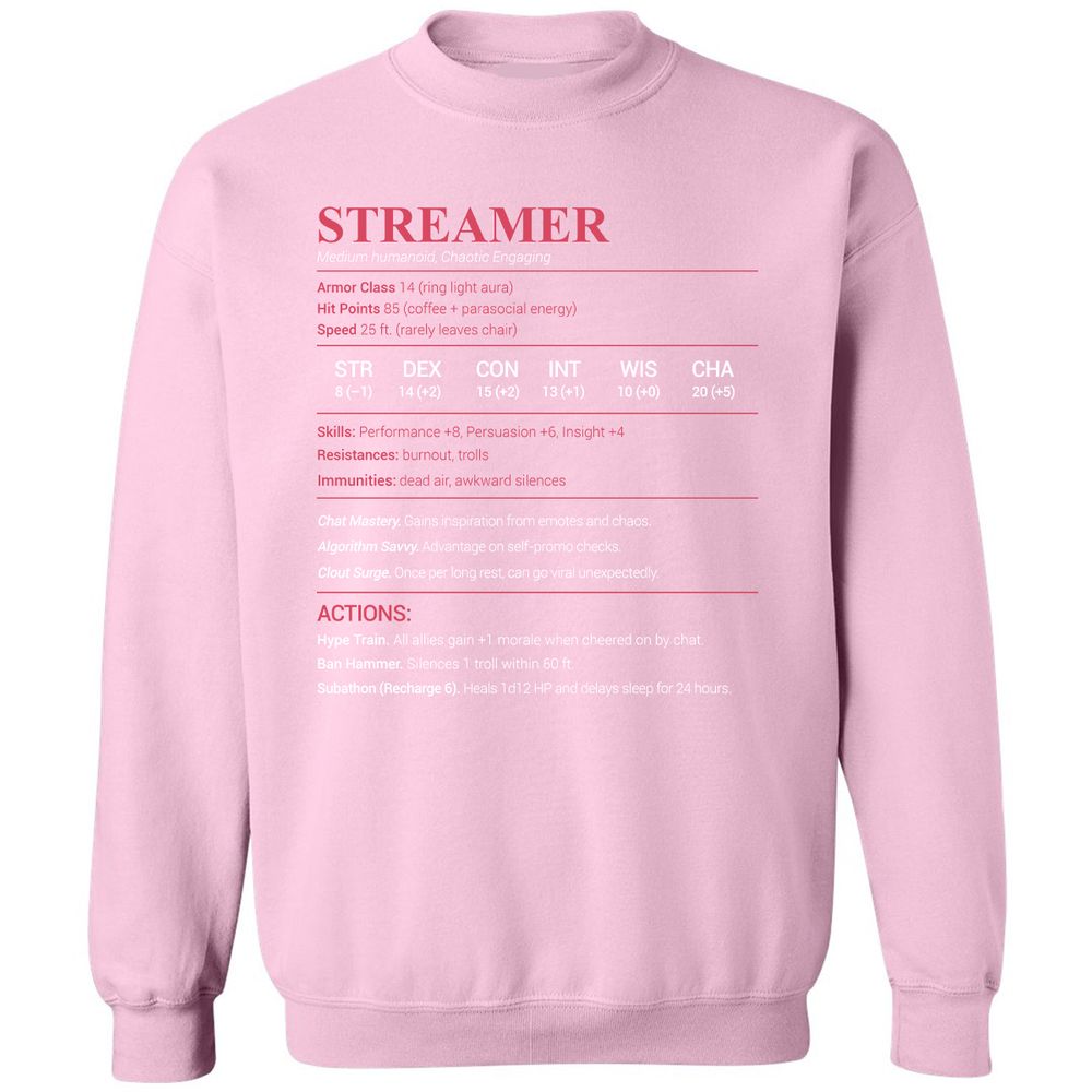 Streamer Stats Classic Unisex Sweatshirt - Light Pink - 3