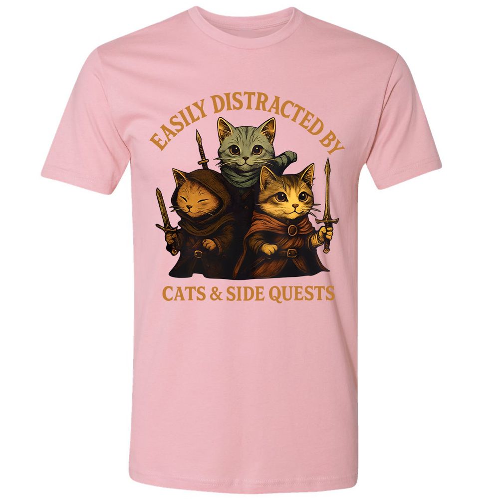 Easily Distracted By Cats & Side Quests Premium Unisex T-Shirt - Light Pink - 3