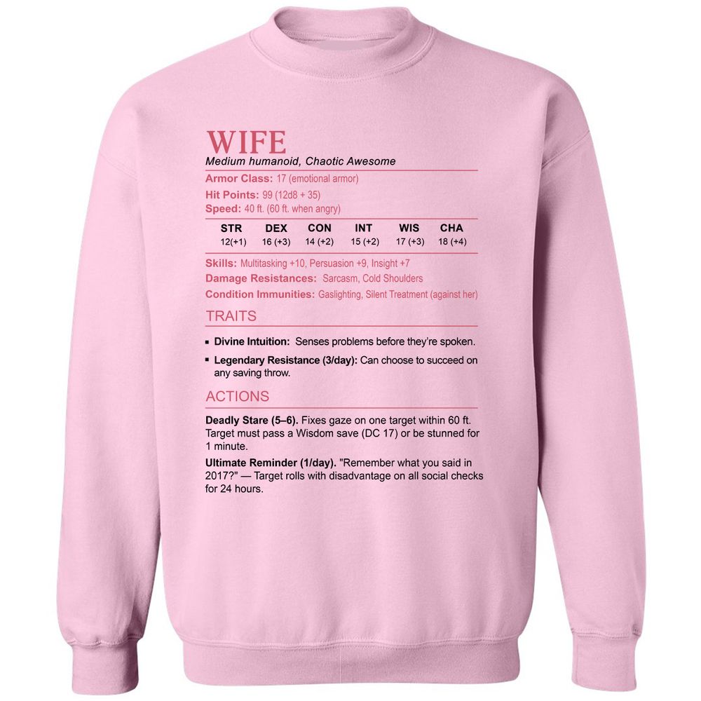 Wife Stats 2 Classic Unisex Sweatshirt - Light Pink - 3