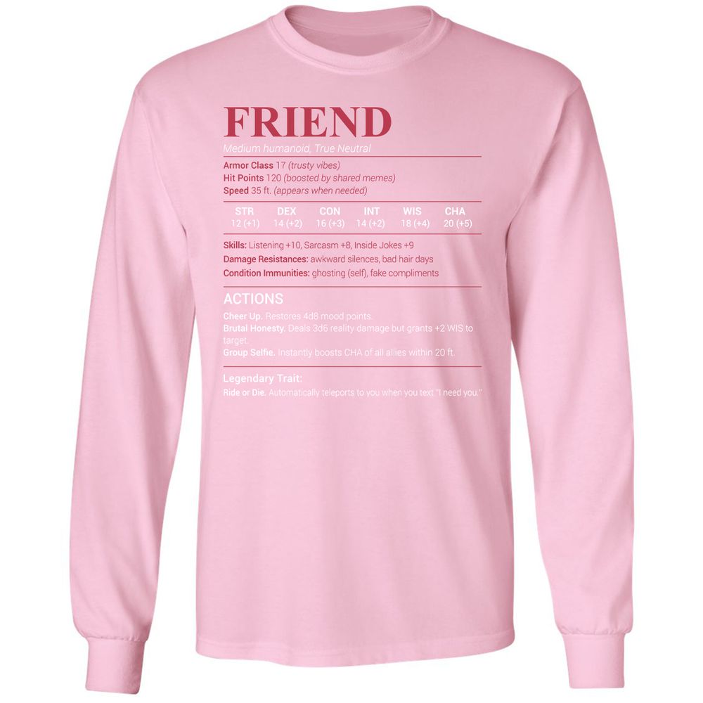 Friend Stats Long Sleeve T-Shirt - Light Pink - 3