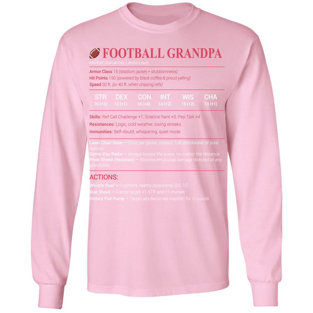 Football Grandpa Long Sleeve T-Shirt - Light Pink - 3