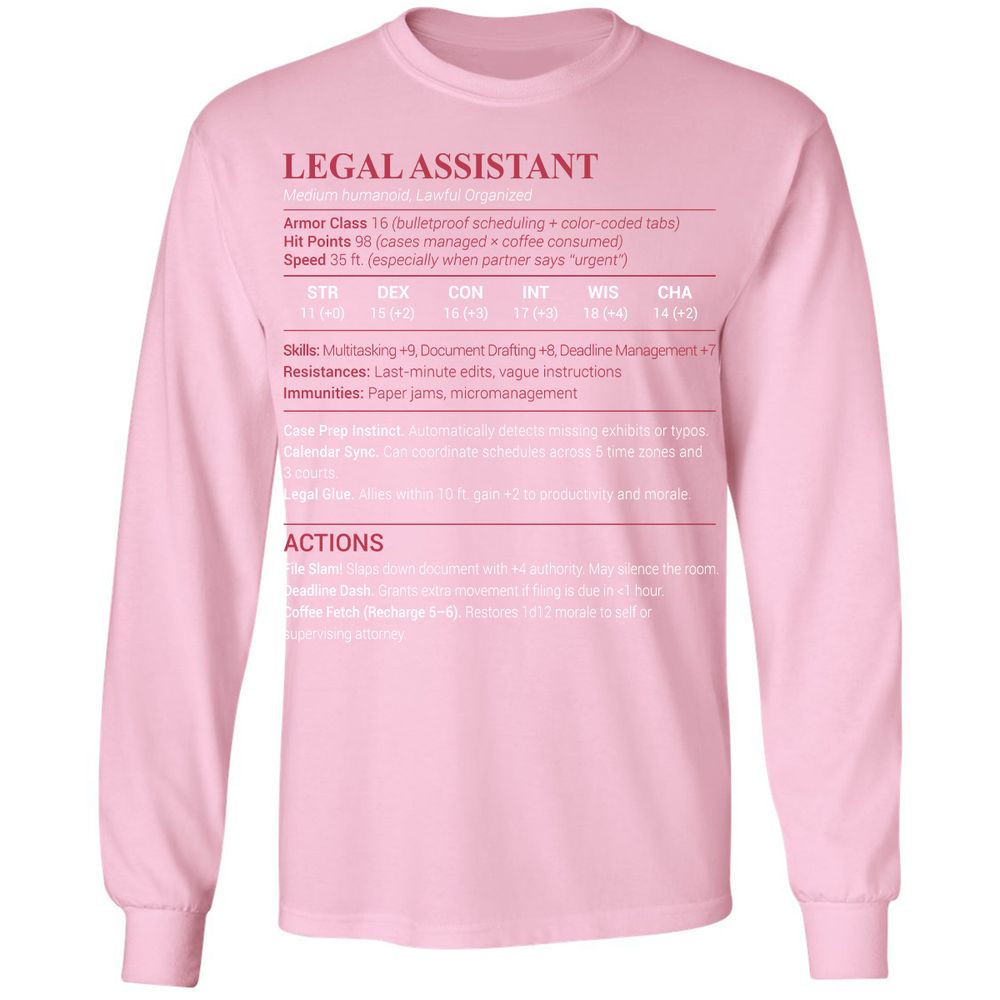Legal Assistant Long Sleeve T-Shirt - Light Pink - 3
