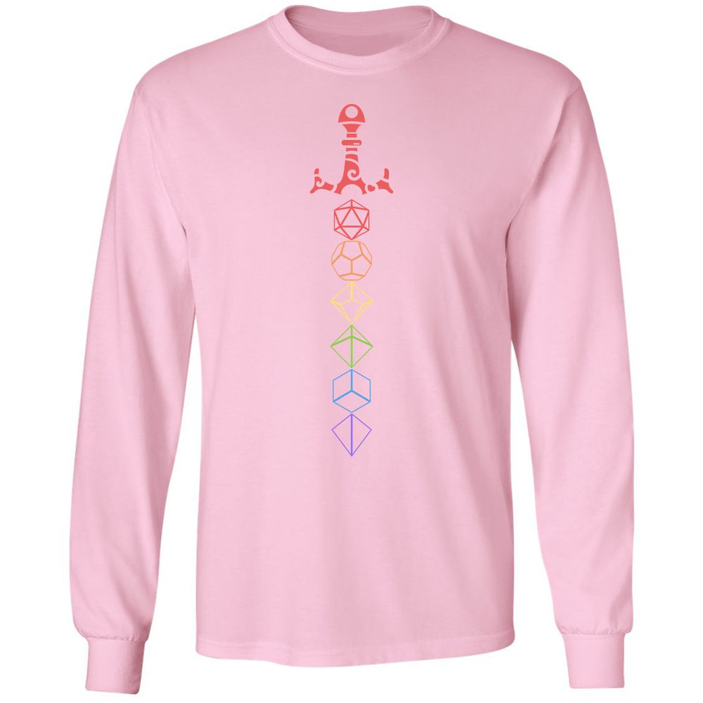 Rainbow Dice Sword LGBT Long Sleeve T-Shirt - Light Pink - 3