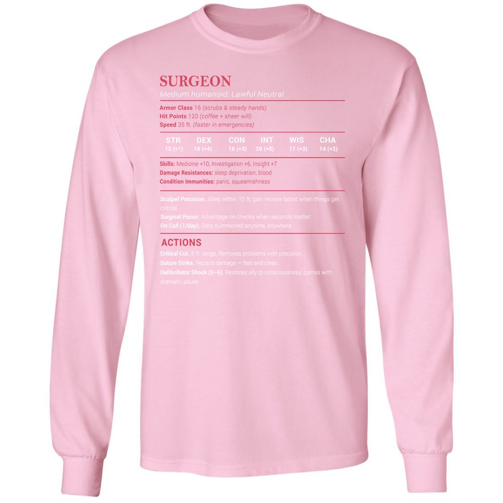 Surgeon Stats Long Sleeve T-Shirt - Light Pink - 3