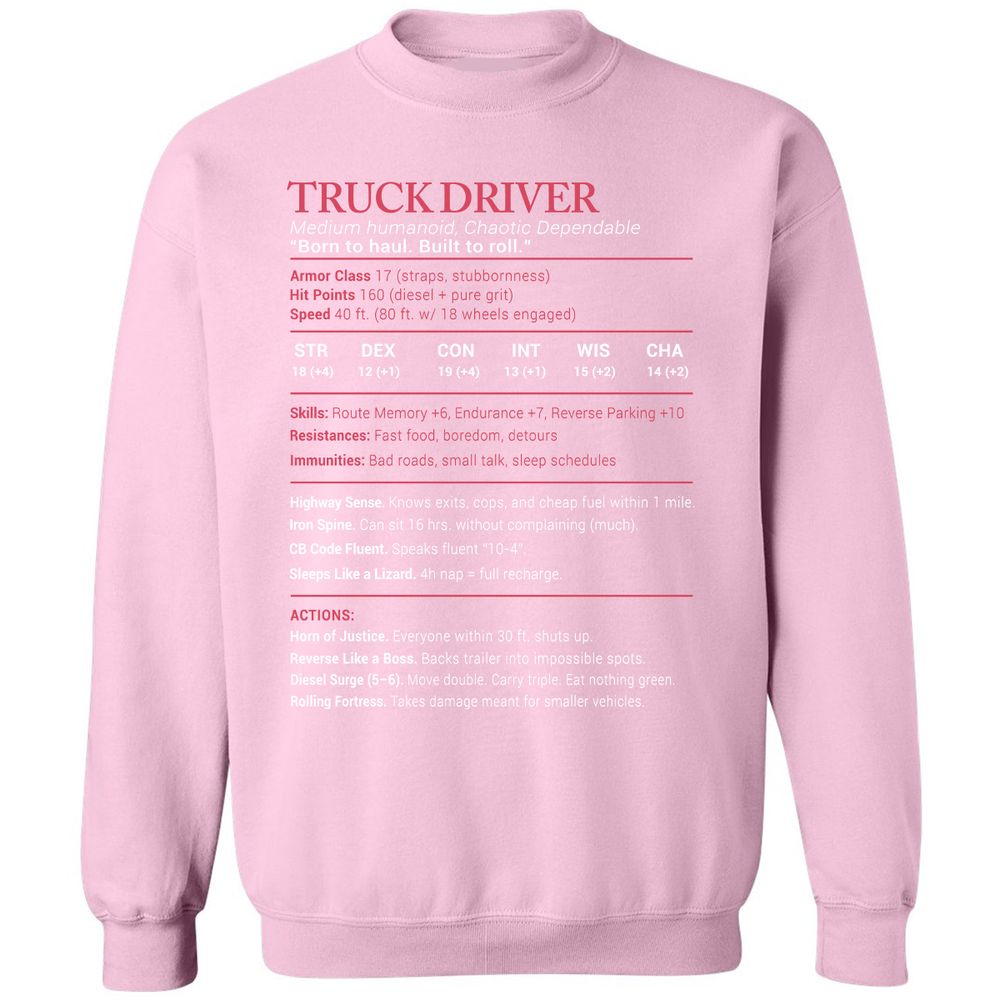 Truck Driver Stats Classic Unisex Sweatshirt - Light Pink - 3