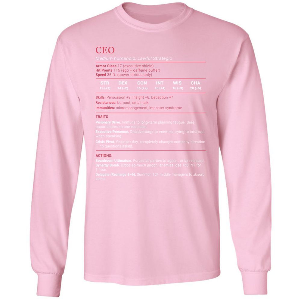 CEO Stats Long Sleeve T-Shirt - Light Pink - 3