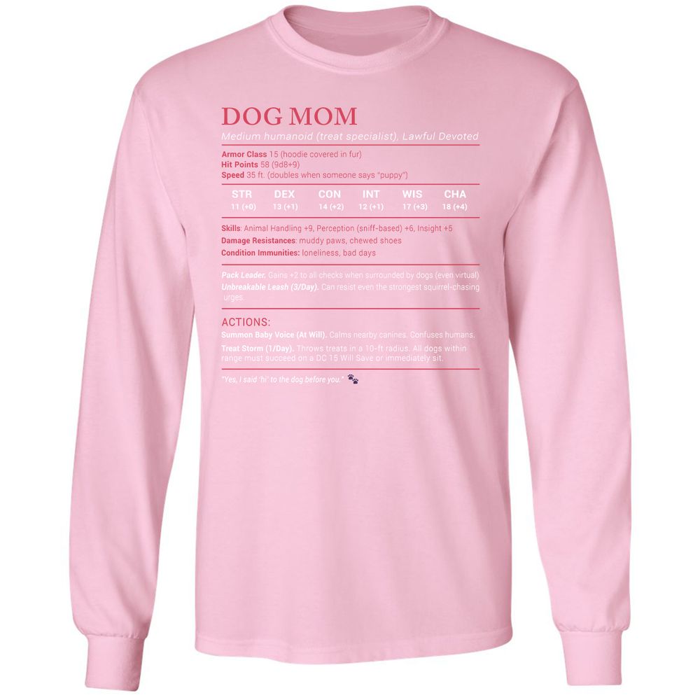 Dog Mom Stats Long Sleeve T-Shirt - Light Pink - 3