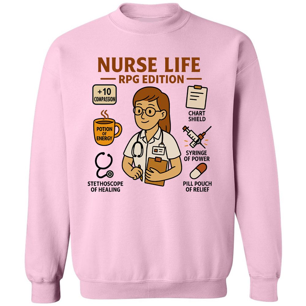 Nurse Life RPG Edition Classic Unisex Sweatshirt - Light Pink - 3