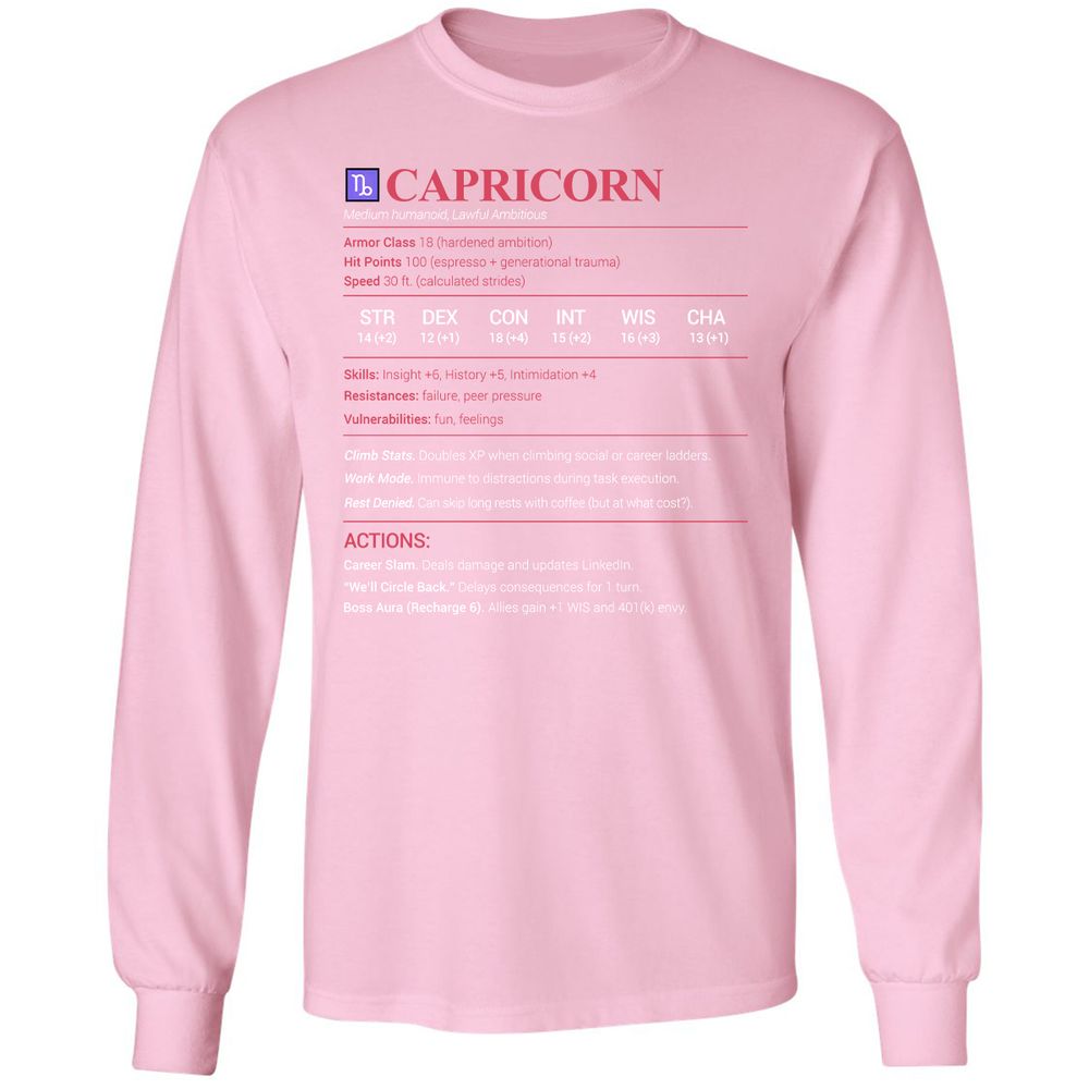 Capricorn Stats Long Sleeve T-Shirt - Light Pink - 3