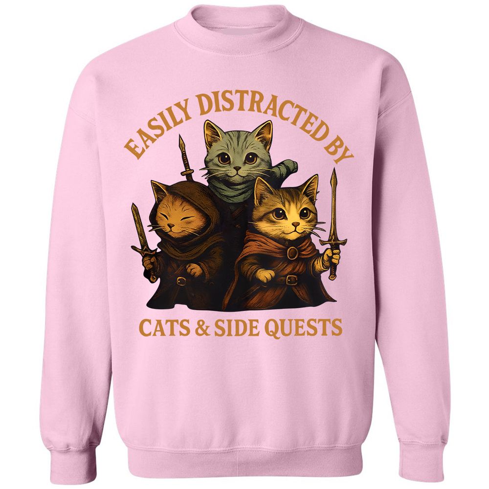 Easily Distracted By Cats & Side Quests Classic Unisex Sweatshirt - Light Pink - 3
