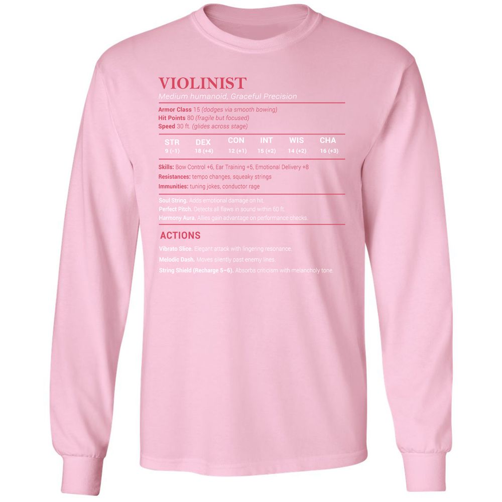 Violinist Stats Long Sleeve T-Shirt - Light Pink - 3