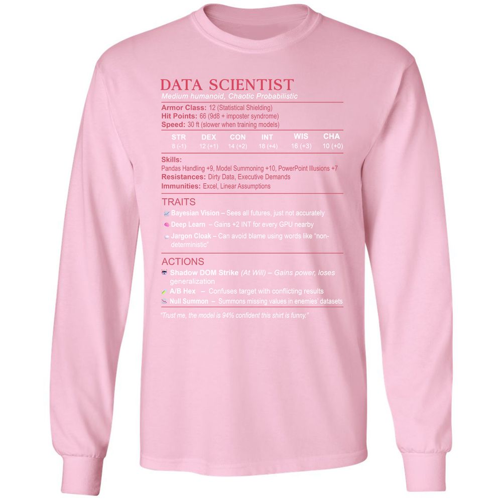 Data Scientist Stats Long Sleeve T-Shirt - Light Pink - 3
