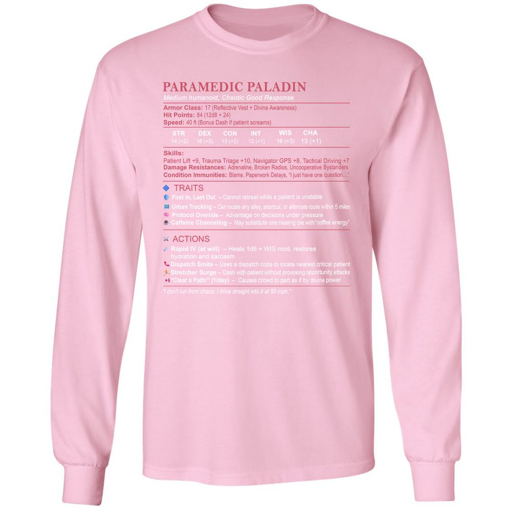 Paramedic Stats Long Sleeve T-Shirt - Light Pink - 3