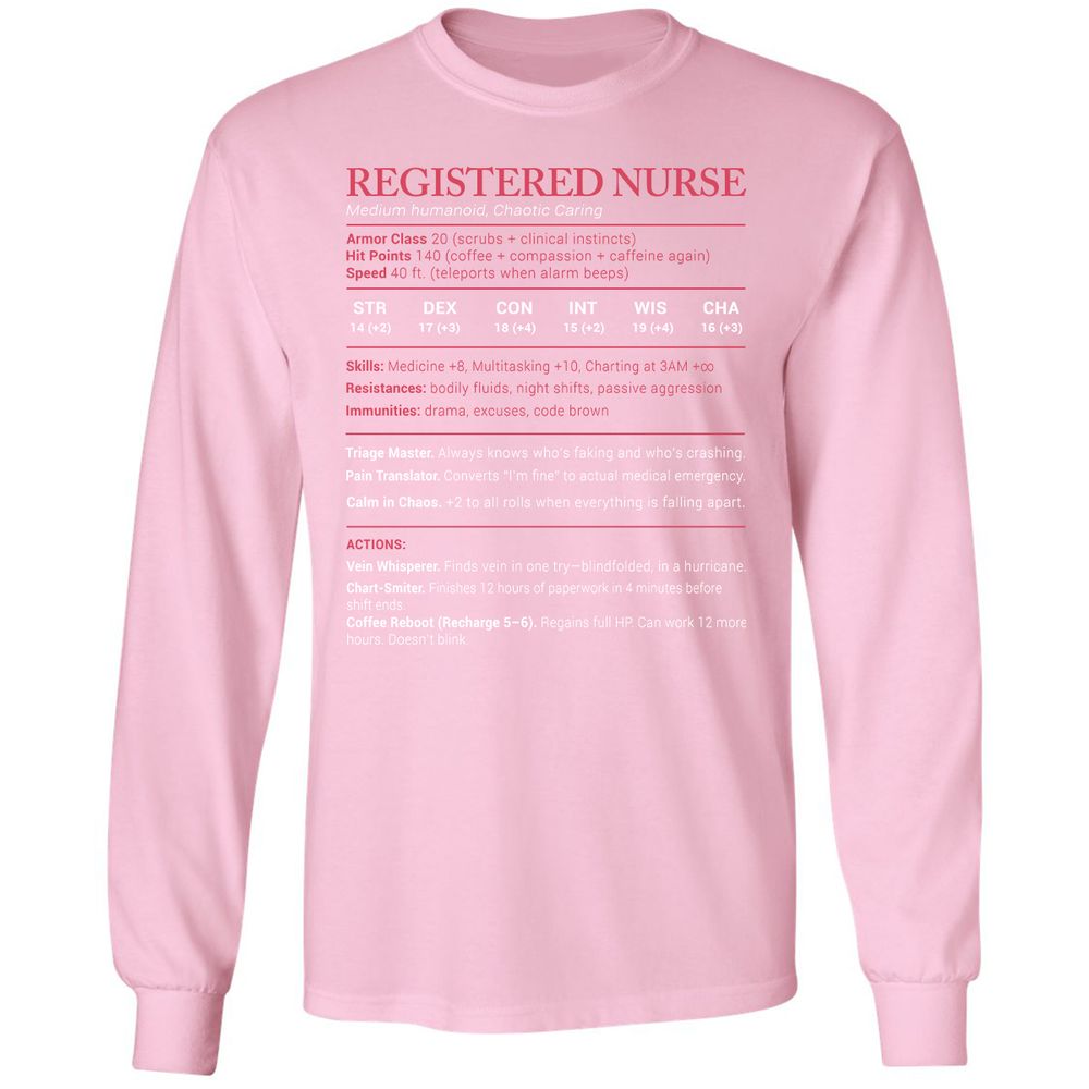 Registered Nurse Stats Long Sleeve T-Shirt - Light Pink - 3