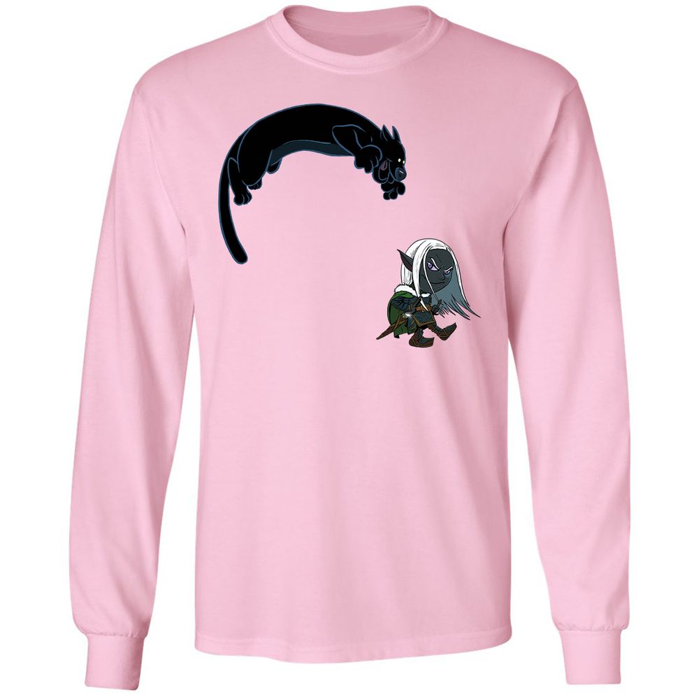Drizzt And Guenhwyvar Long Sleeve T-Shirt - Light Pink - 3