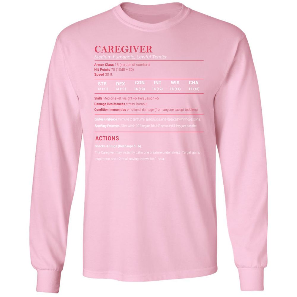 Caregiver Stats Long Sleeve T-Shirt - Light Pink - 3