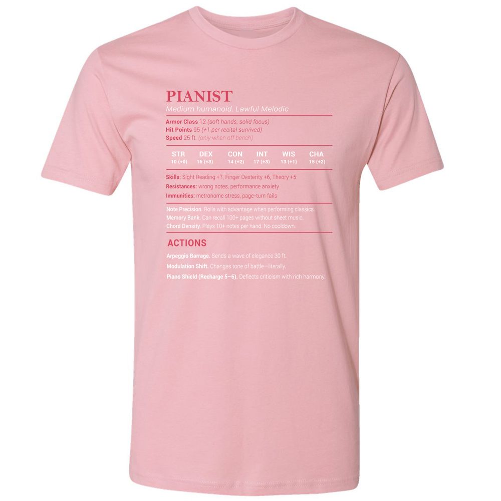 Pianist Stats Premium Unisex T-Shirt - Light Pink - 3