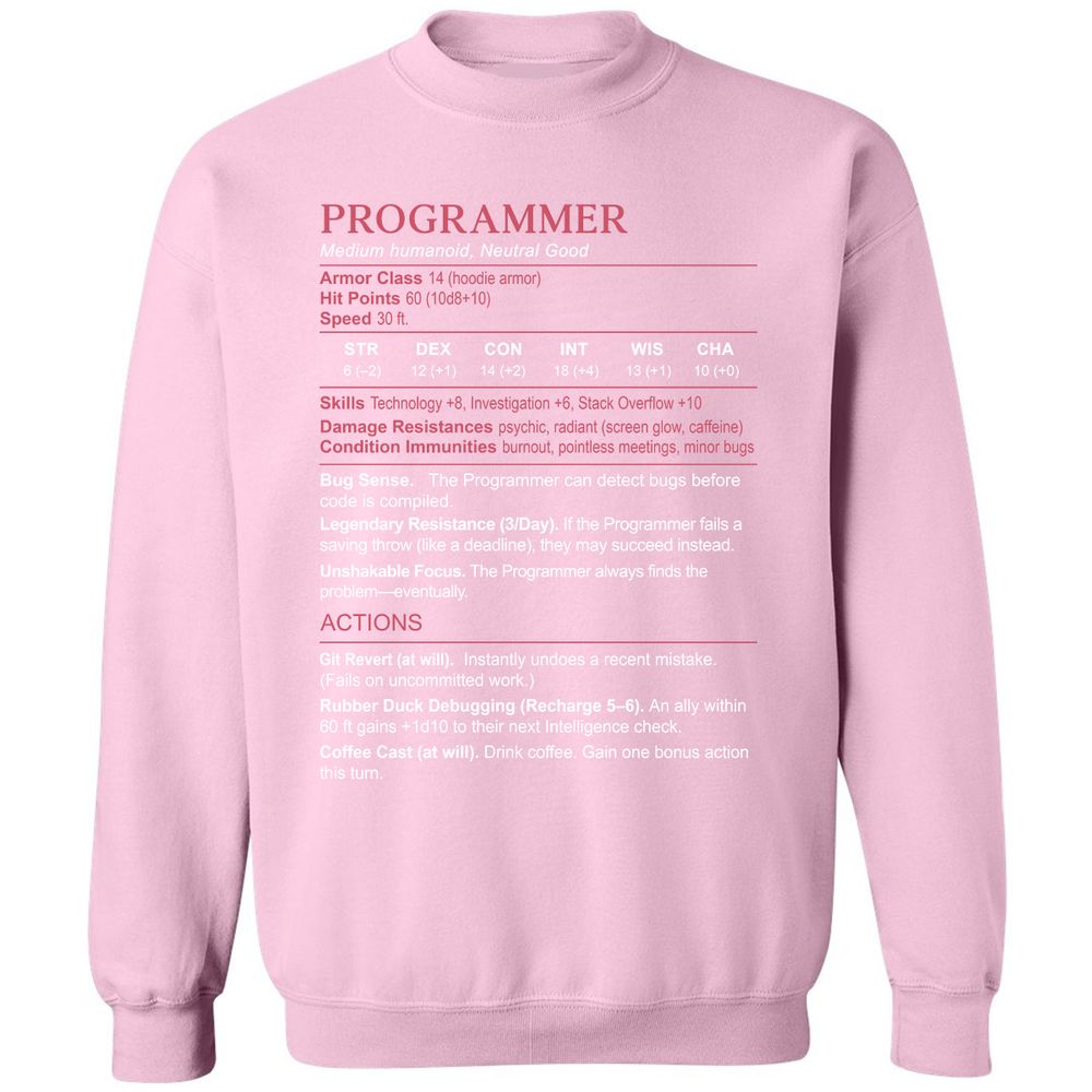 Programmer Stats Classic Unisex Sweatshirt - Light Pink - 3
