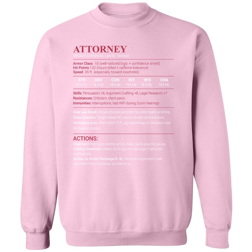 Attorney Stats Classic Unisex Sweatshirt - Light Pink - 3