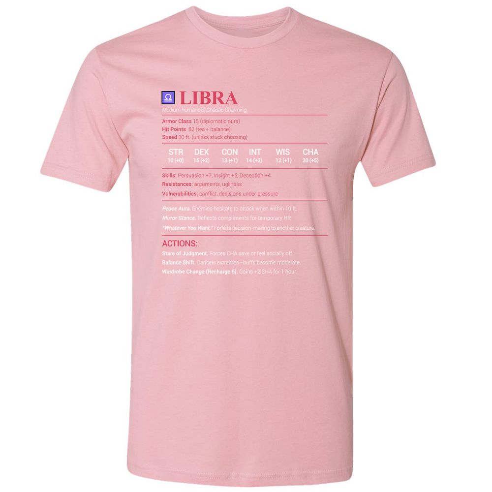 Libra Stats Premium Unisex T-Shirt - Light Pink - 3