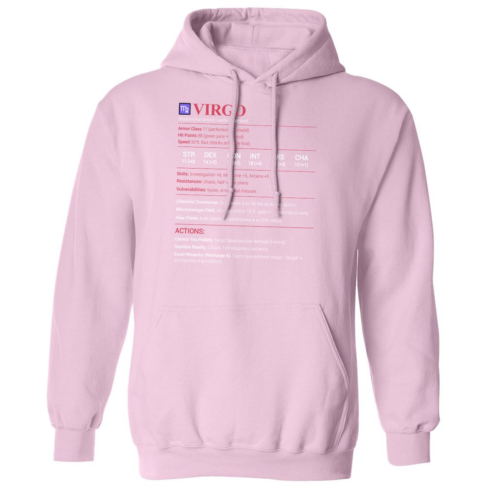 Virgo Stats Classic Unisex Hoodie - Light Pink - 3