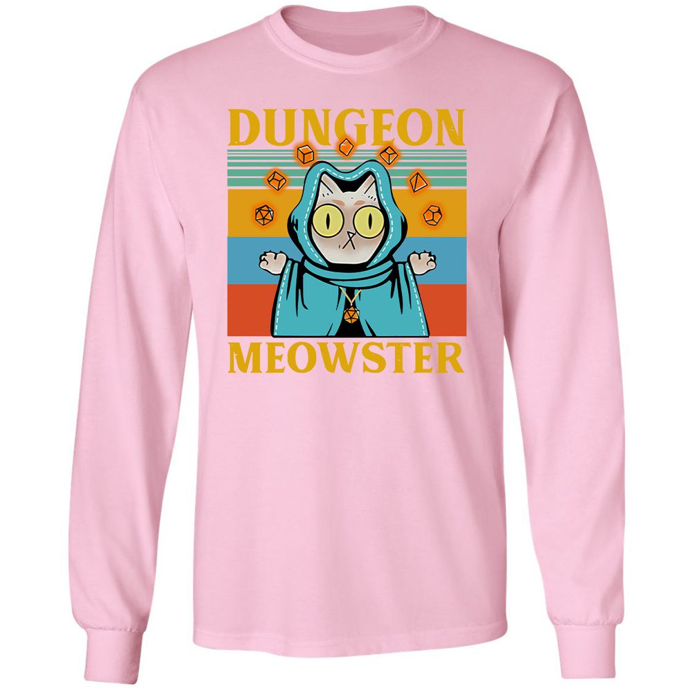 Dungeon Meowster Long Sleeve T-Shirt - Light Pink - 3