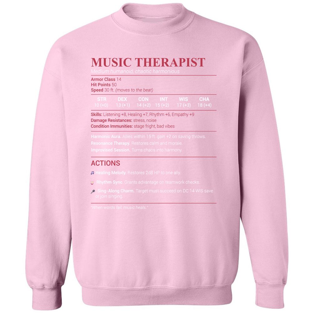 Music Therapist Classic Unisex Sweatshirt - Light Pink - 3