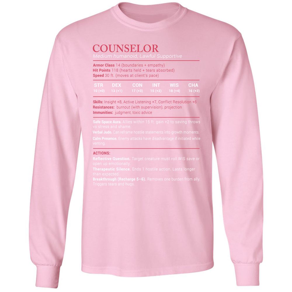 Counselor Stats Long Sleeve T-Shirt - Light Pink - 3