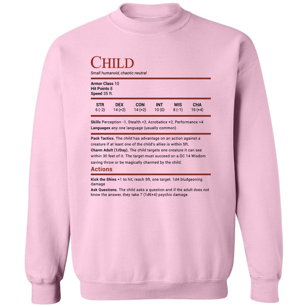 Child Stats Classic Unisex Sweatshirt - Light Pink - 3