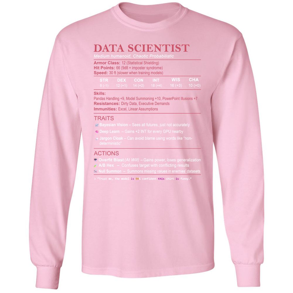 Data Scientist Stats Long Sleeve T-Shirt - Light Pink - 3