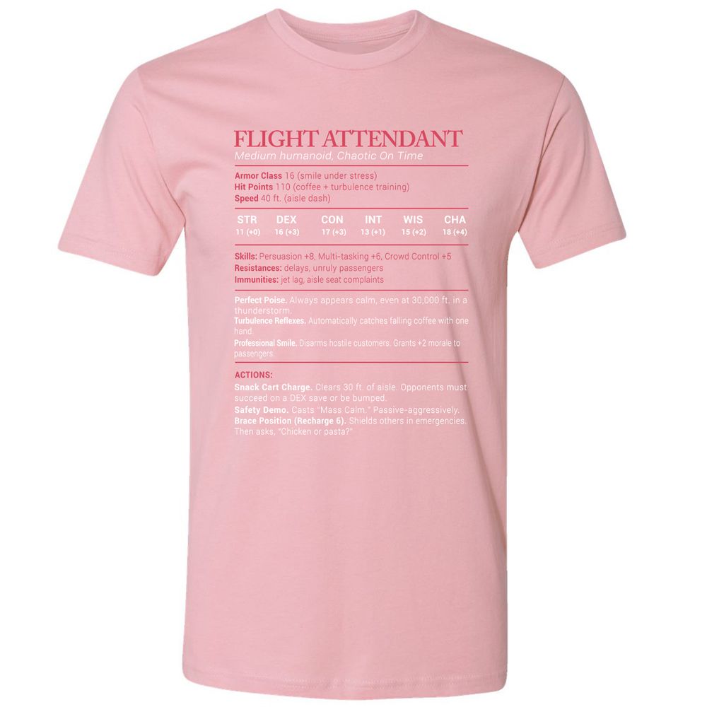 Flight Attendant Stats Premium Unisex T-Shirt - Light Pink - 3