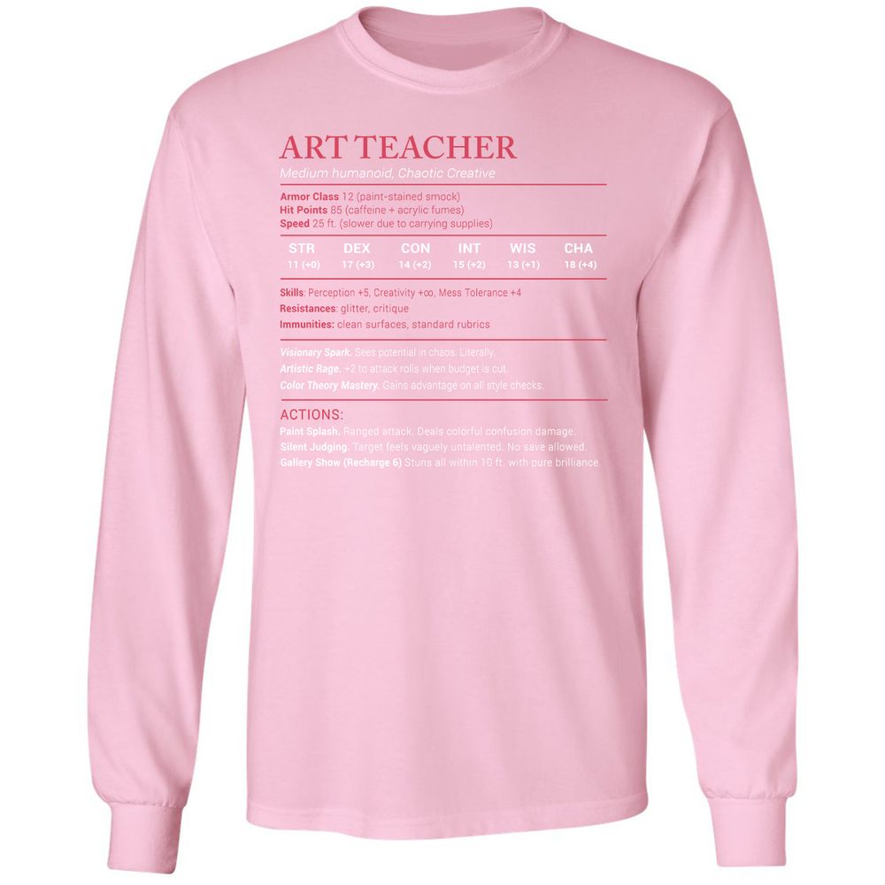 Art Teacher Stats Long Sleeve T-Shirt - Light Pink - 3