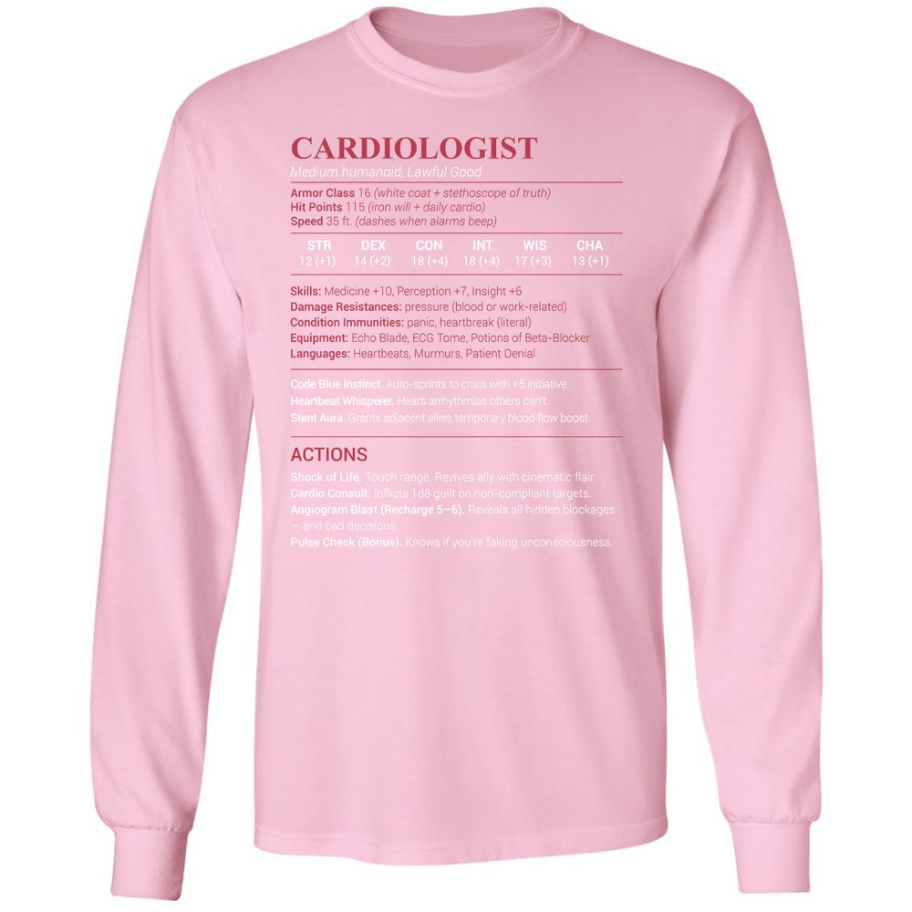 Cardiologist Stats Long Sleeve T-Shirt - Light Pink - 3