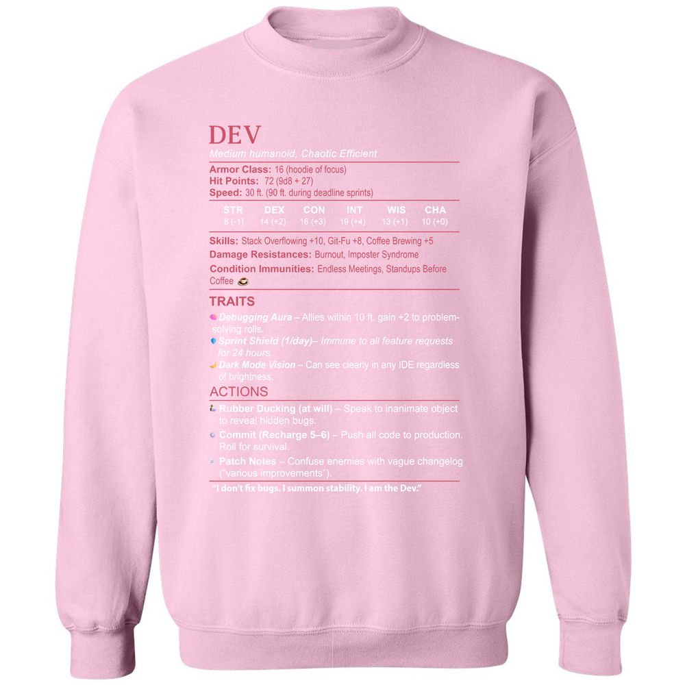 DEV Stats Classic Unisex Sweatshirt - Light Pink - 3