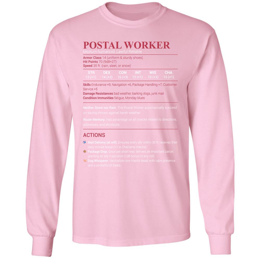 Postal Worker Long Sleeve T-Shirt - Light Pink - 3