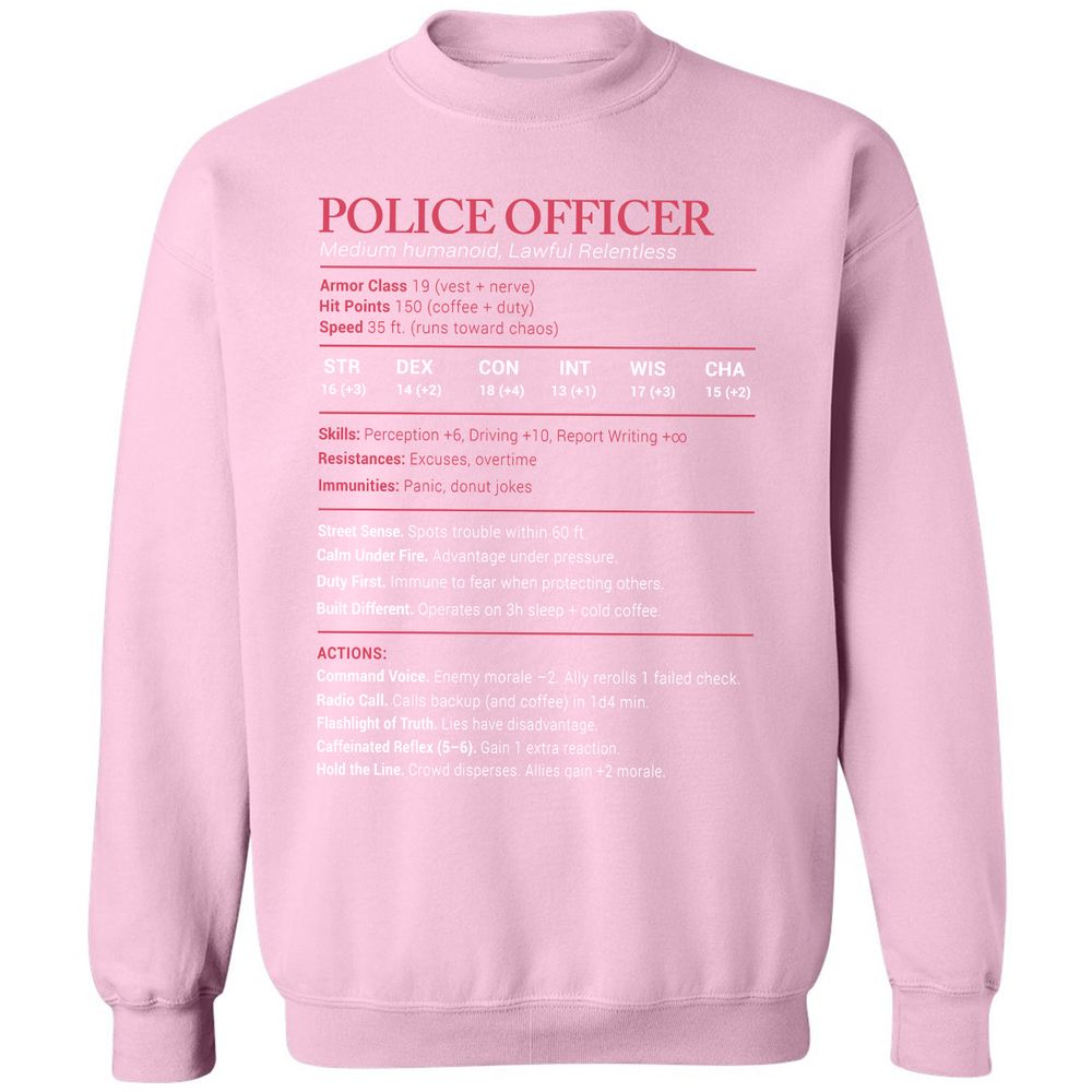Police Officer Stats Classic Unisex Sweatshirt - Light Pink - 3