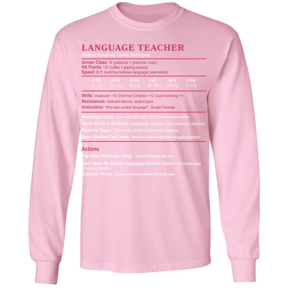 Language Teacher Long Sleeve T-Shirt - Light Pink - 3