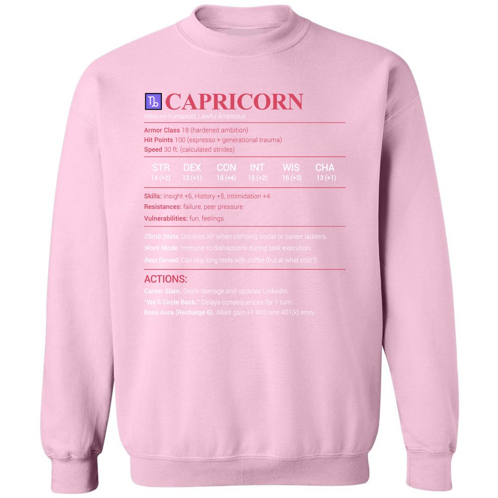 Capricorn Stats Classic Unisex Sweatshirt - Light Pink - 3